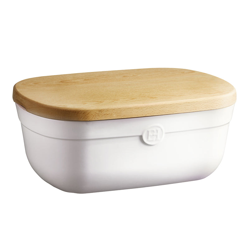 Boîte à pain en céramique blanc avec couvercle/planche à découper en b